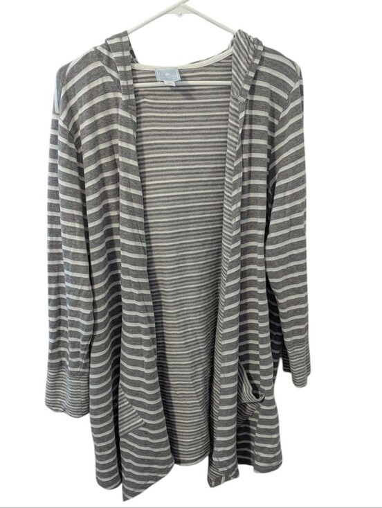 Sunday Other - Comfy Gray and White Striped Hooded Cardigan